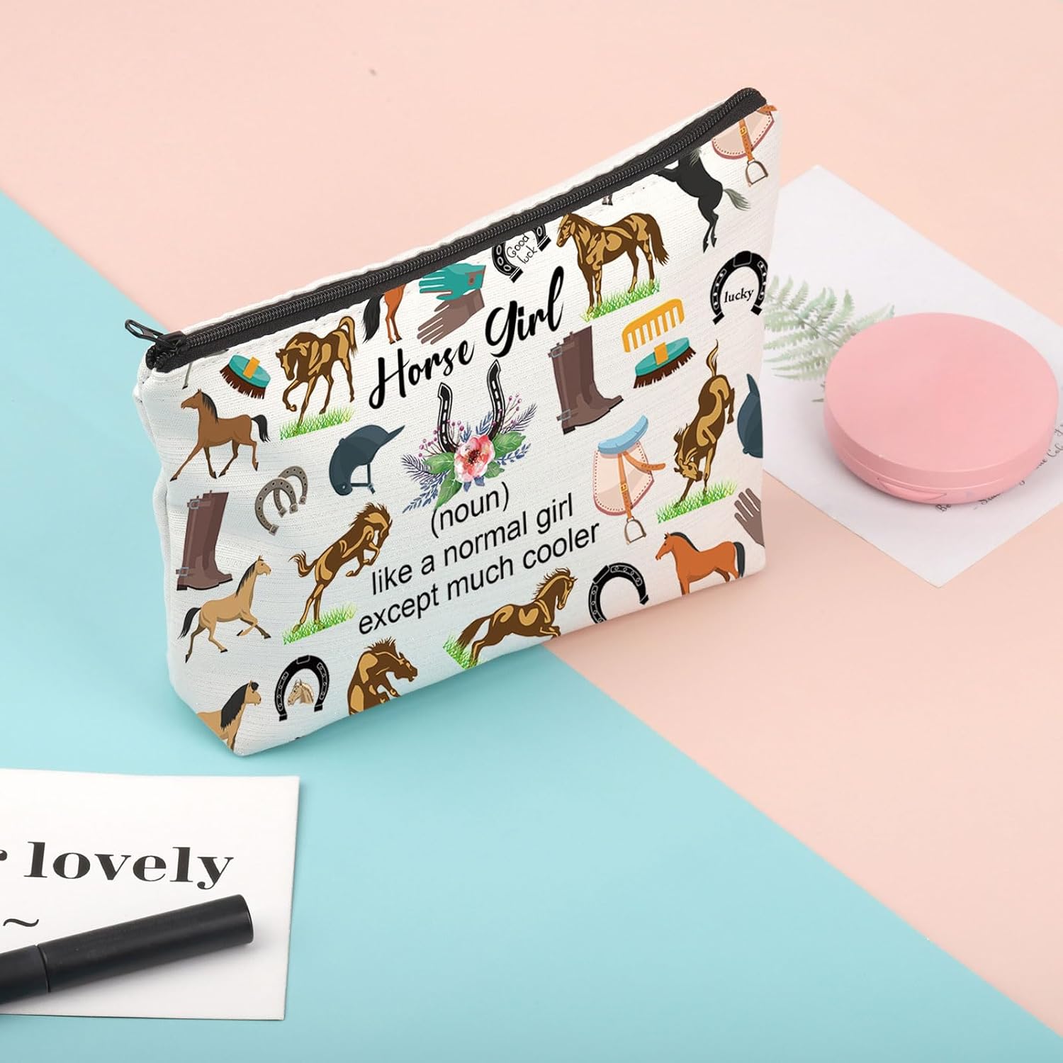 FUSTMW Regalos de caballos para niñas, bolsa de maquillaje de caballo, regalos para amantes de los caballos, bolsa de cosméticos ecuestres, regalos