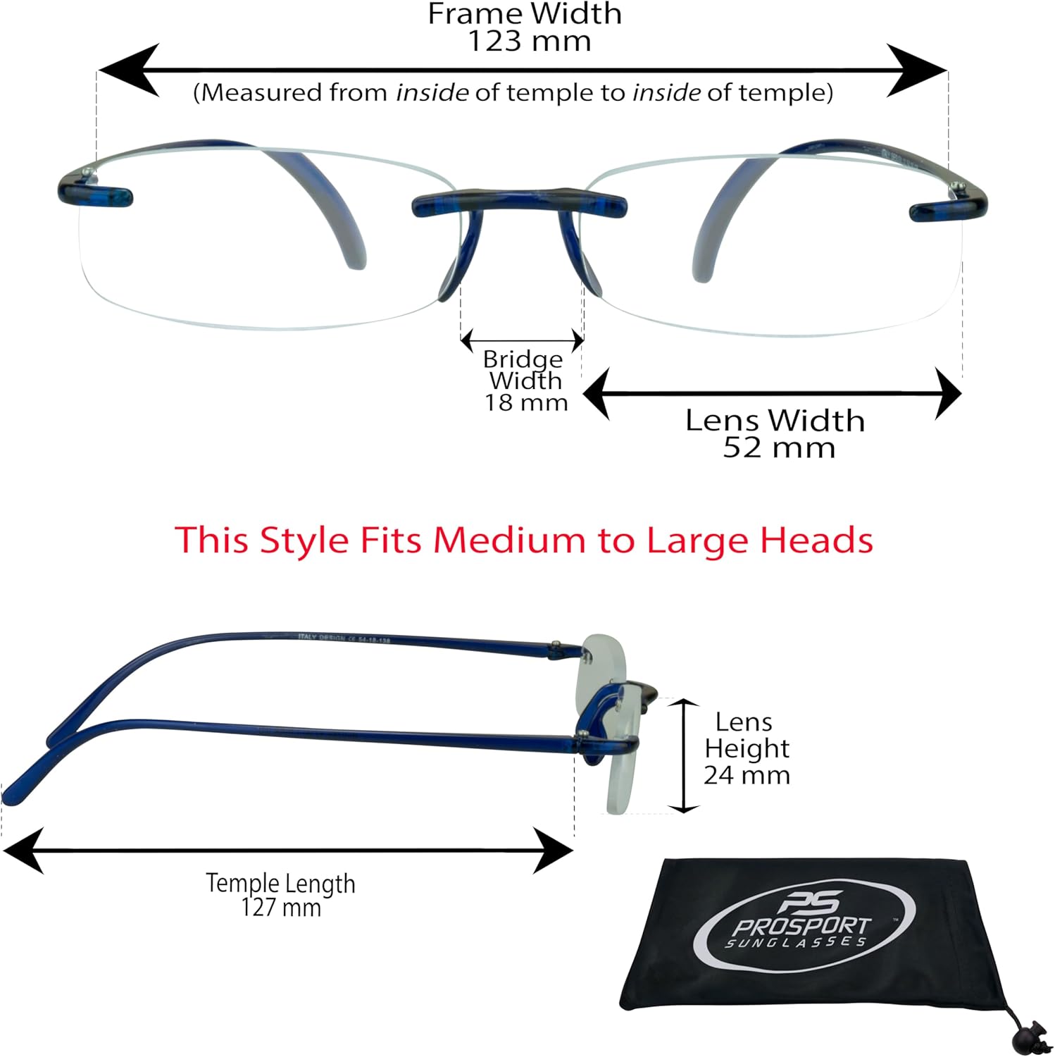 proSPORT Reading Glasses Rimless Full Lens Reader Ultra Lightweight Flexible Men Women