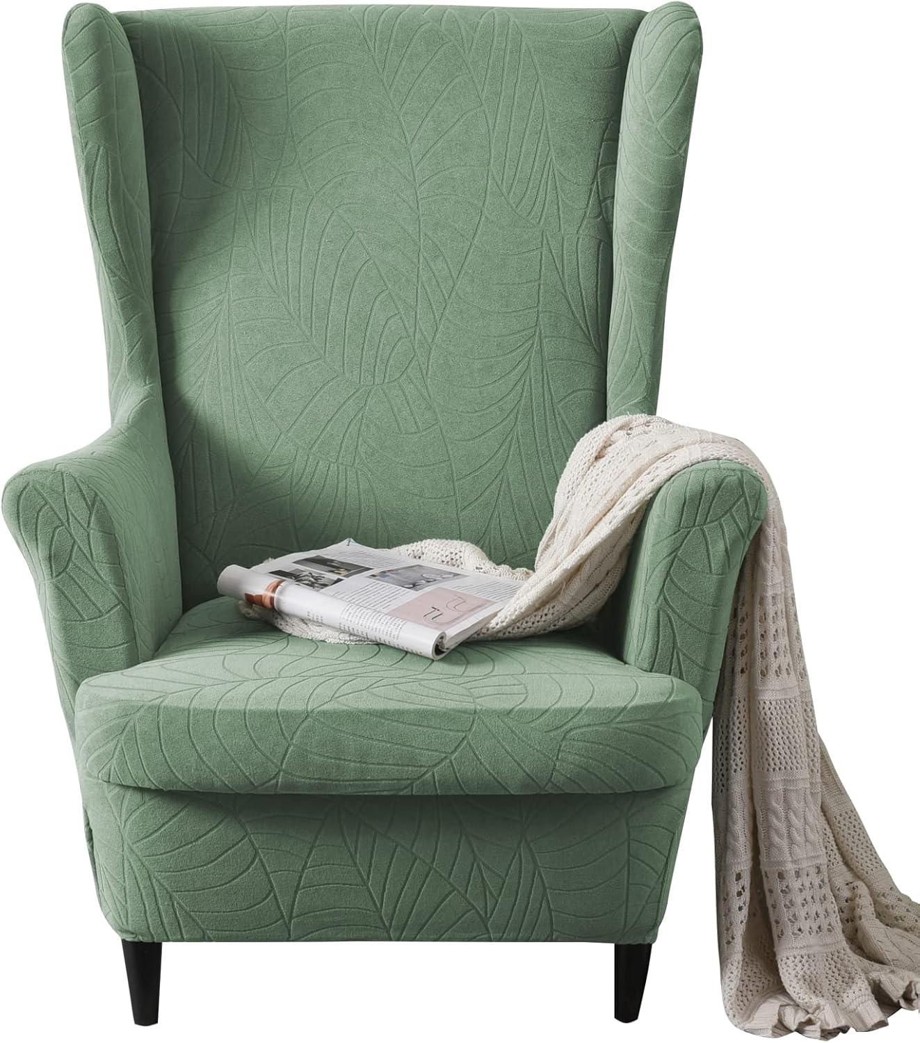 MIFXIN Wingback – Funda elástica para silla, 2 piezas, con respaldo de ala y funda de cojín, suave, lavable, protector de muebles para sala de estar