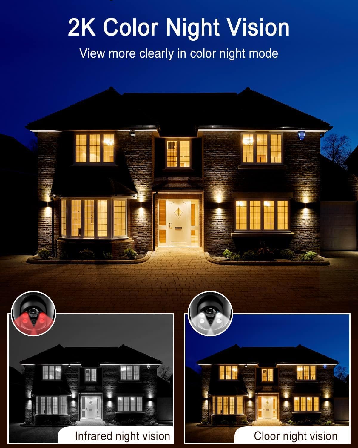 ANRAN Cámaras de seguridad inalámbricas para exteriores, cámara WiFi de seguridad solar de 2 K con PTZ de 360, visión nocturna, IP65 impermeable,