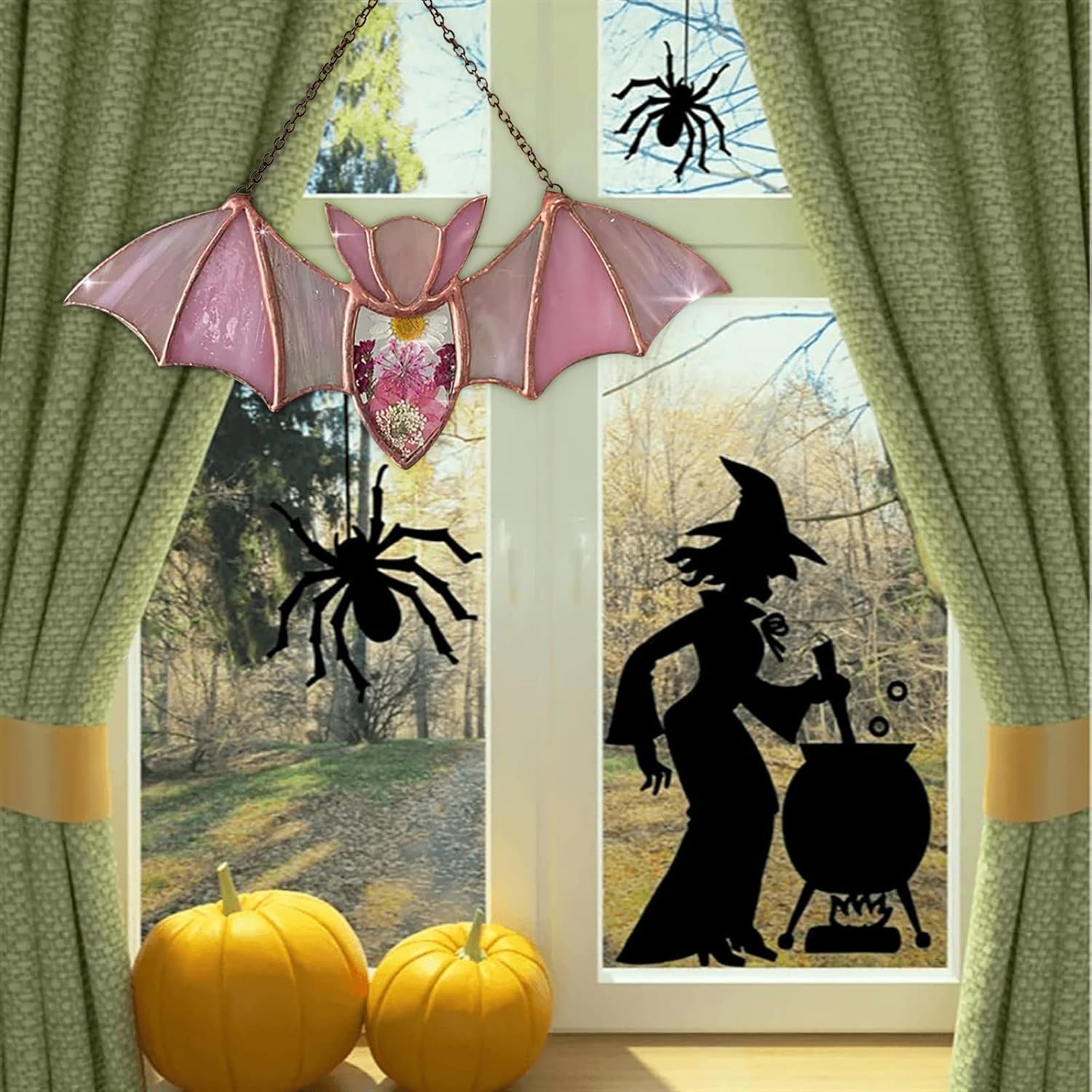 Murciélago de Halloween manchado ventana de acrílico colgante atrapasoles colorido panel de ventana decoración de pared para Halloween