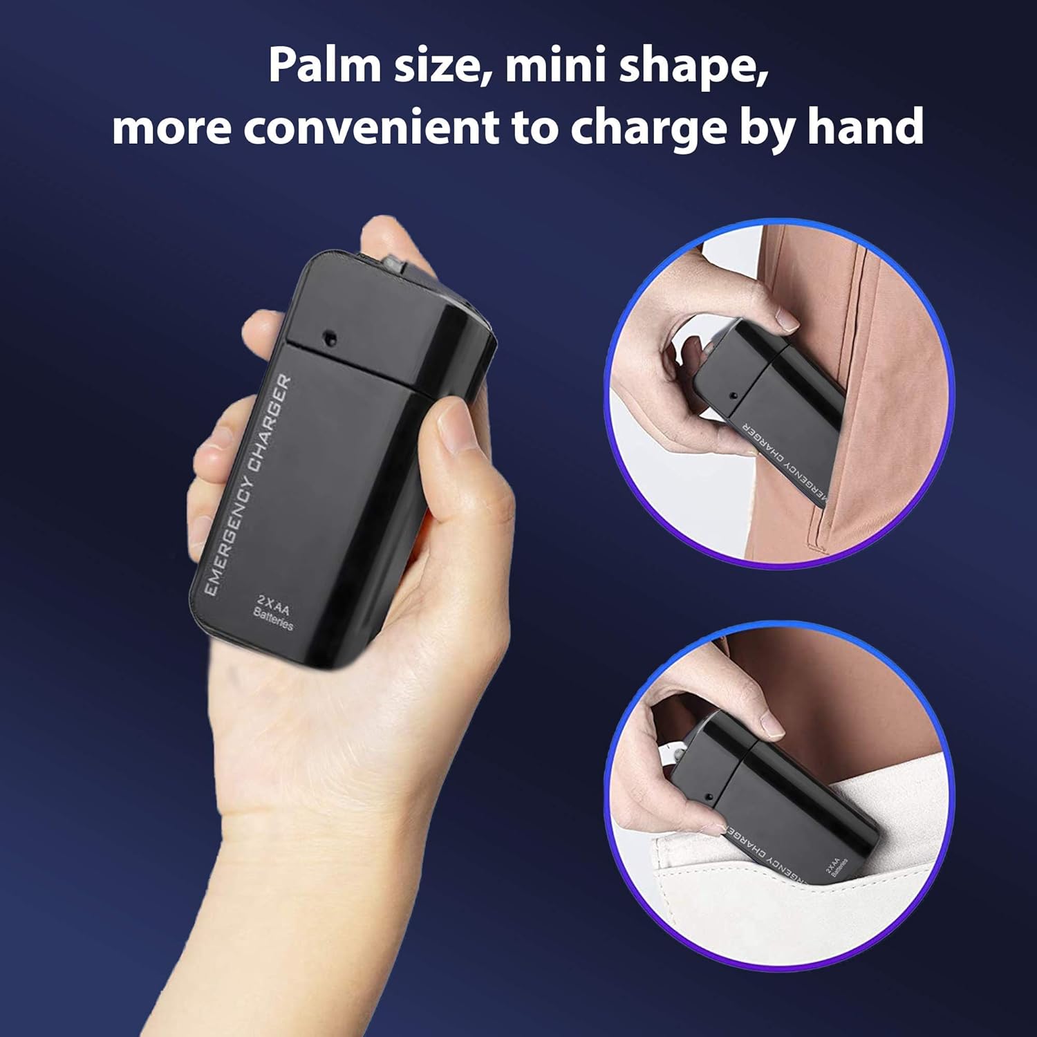Cargador portátil de viaje de batería AA para ZTE Solar y Recargador de Emergencia con luz LED (toma 2 pilas AA) Negro