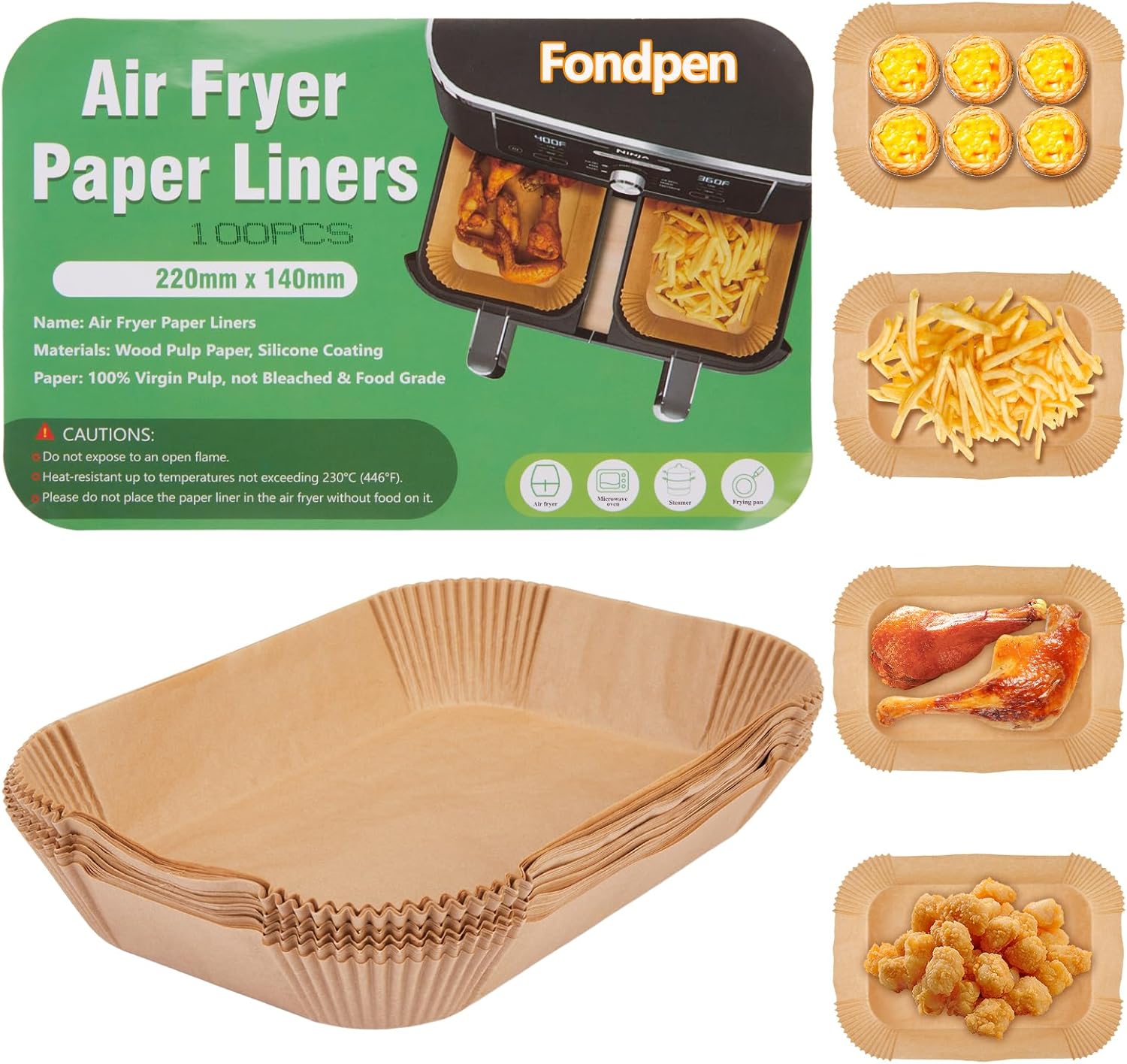 Forros de papel desechables para freidora de aire Ninja Dual Airfryer, papel pergamino antiadherente rectangular, accesorios para freidora de aire,