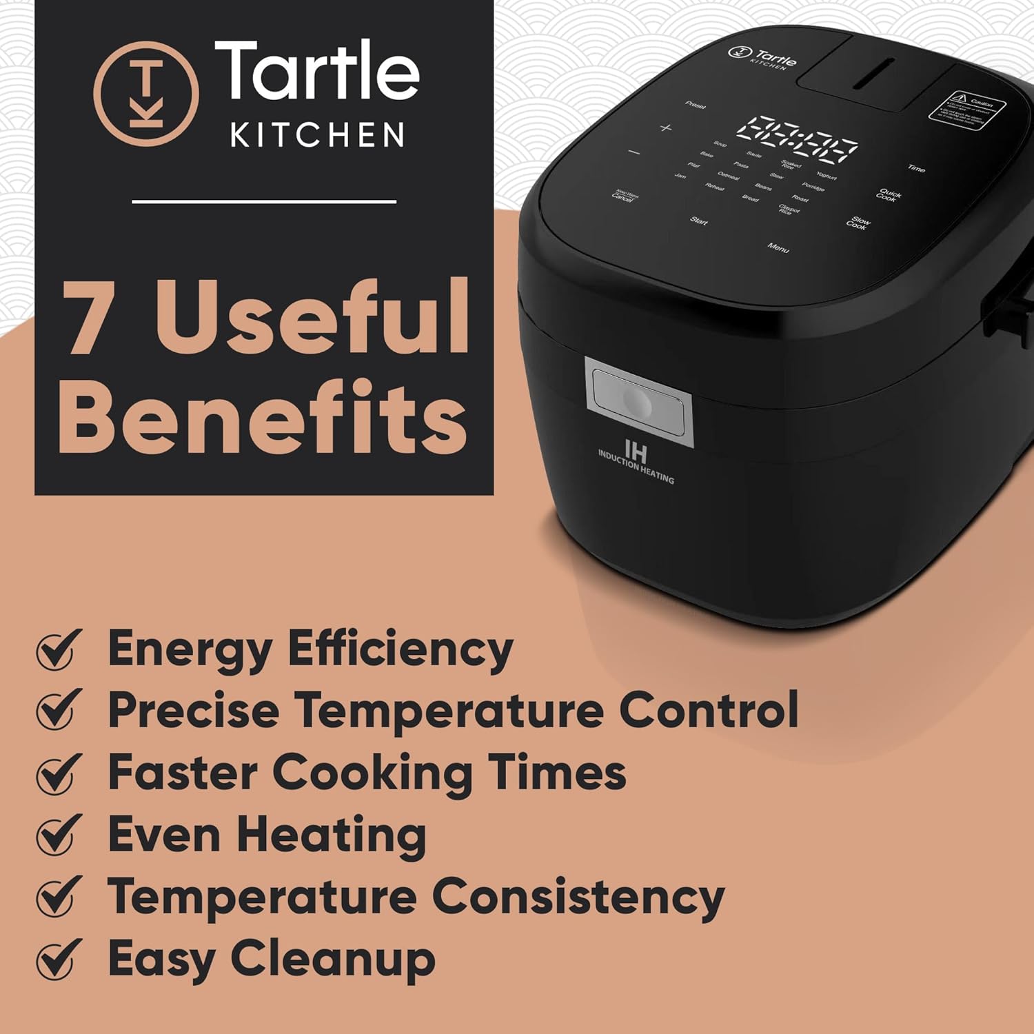 Tartle Kitchen IH103 – Olla arrocera y calentador de calor por inducción a presión, 6 tazas, estilo japonés, tecnología IH con vaporizador (1.5 L)