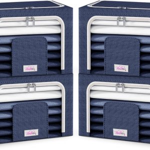 Blushbees Cajas de almacenamiento plegables de tela Oxford para ropa, colchas, lino con soportes de metal (paquete de 4 cajas, tamaño grande de 20 x Blushbees Cajas de almacenamiento plegables de tela Oxford para ropa, colchas, lino con soportes de metal (paquete de 4 cajas, tamaño grande de 20 x