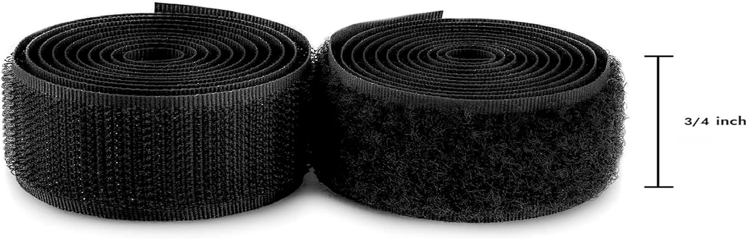 Cinta de velcro de 34 pulgadas de ancho, color negro, no adhesiva, tela de nailon negro, juego de cierre de cinta de velcro para bolsos, ropa,
