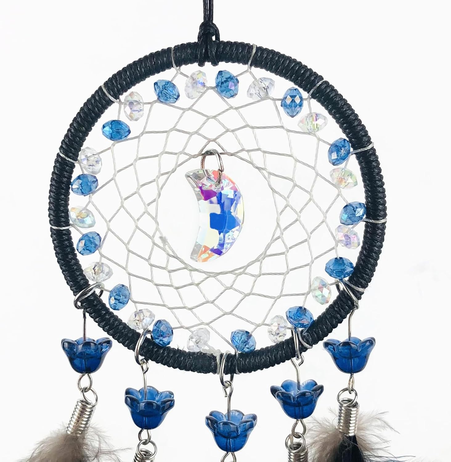 Decoraciones de plumas de pavo real, atrapasueños para colgar en el automóvil, accesorios para espejo retrovisor hecho a mano, pequeño atrapasueños