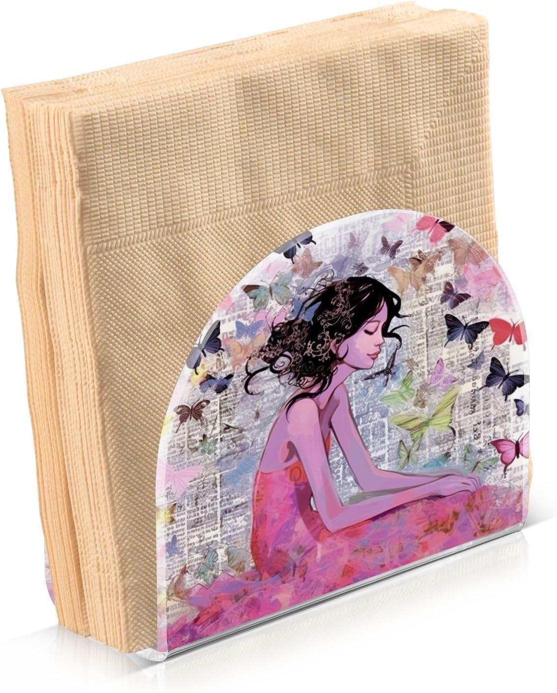 Napkin Holder Fairy Girl Butterfly Napkin Holders for Tables, Clear Acrylic Napkin Holders Cocktail Napkin Holder for Kitchen Restaurant Bar Home