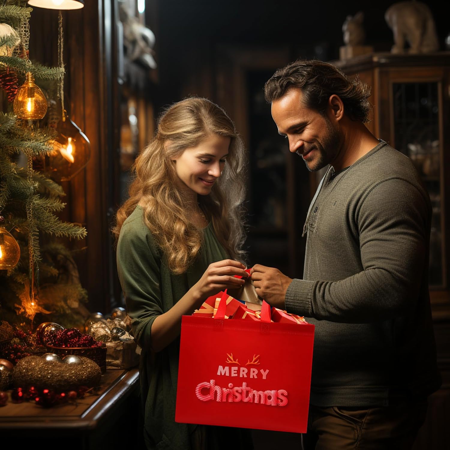 Bolsas de regalo de Navidad, 6 bolsas de regalo grandes para regalos de Navidad, bolsas de regalo reutilizables con asas, bolsas de Navidad, bolsas