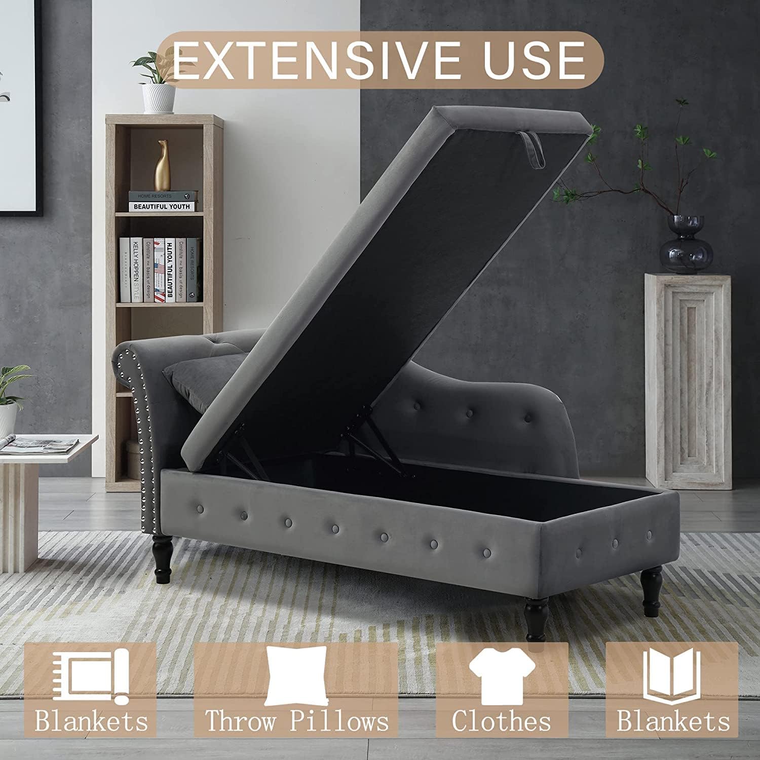 Anwick Chaise Lounge – Silla reclinable tapizada para interiores, moderna y tapizada para sala de estar, dormitorio, sofá cama (gris) (gris +