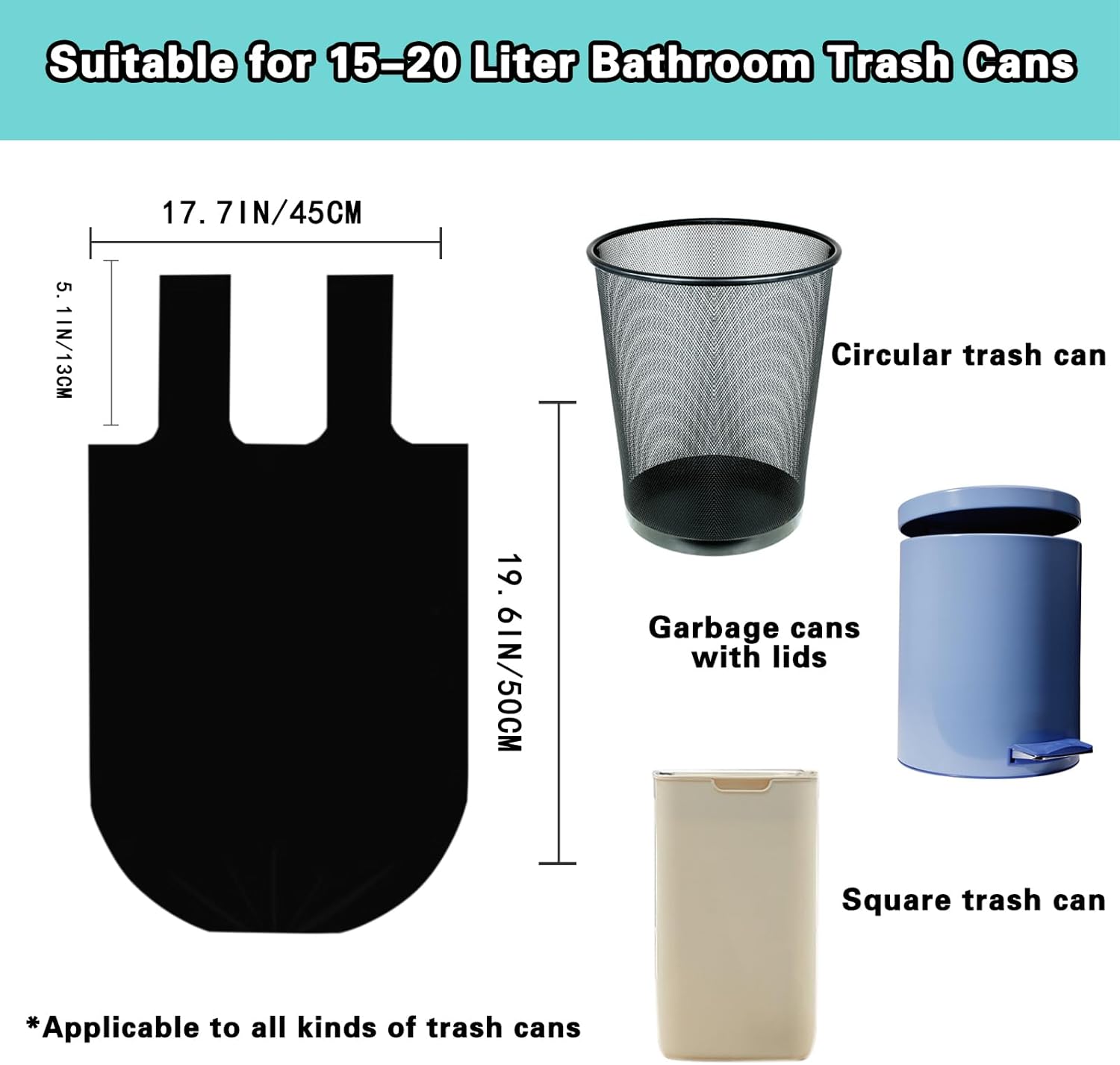 Bolsas de basura pequeñas con asa de 0.6 mil de grosor, 4 galones, bolsas de basura de 15 litros, 240 unidades para el hogar, oficina, cocina, baño,