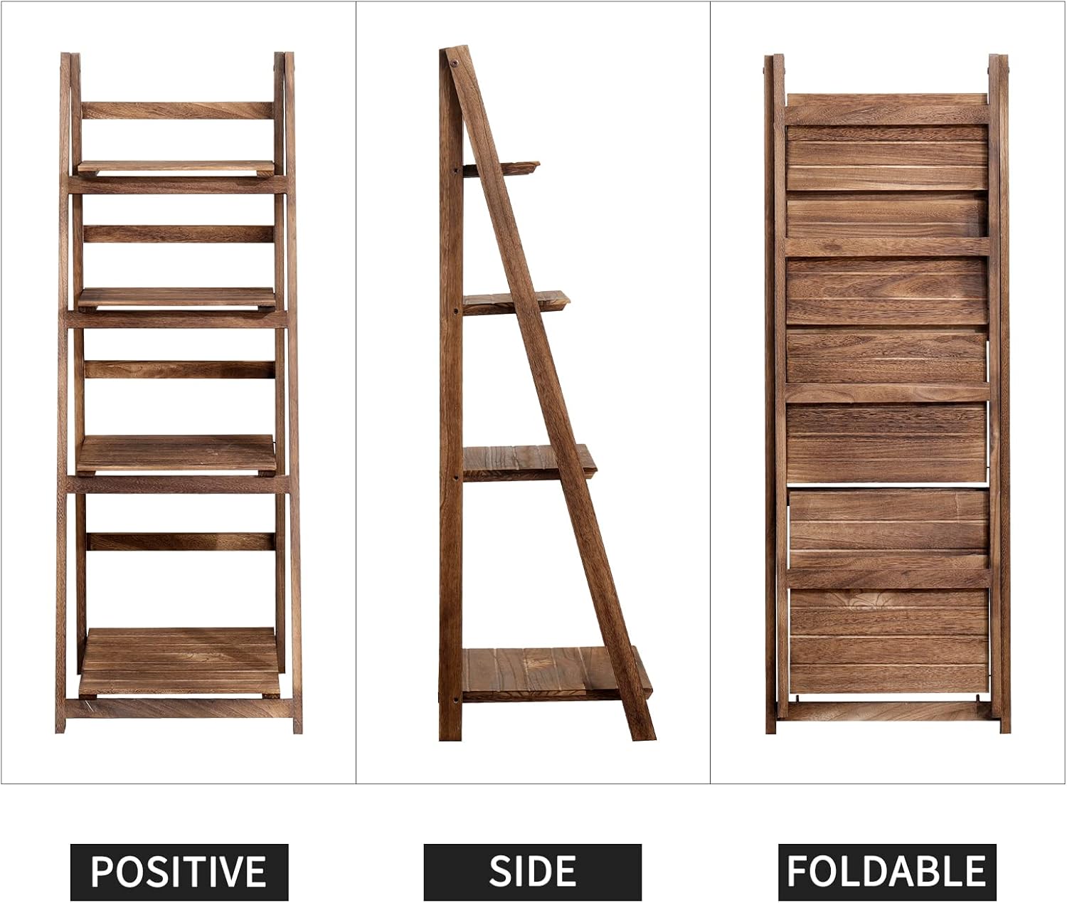ECOMEX Estante de escalera de 4 niveles, estante de escalera de madera de 4 niveles, estante de escalera plegable rústico para almacenamiento para