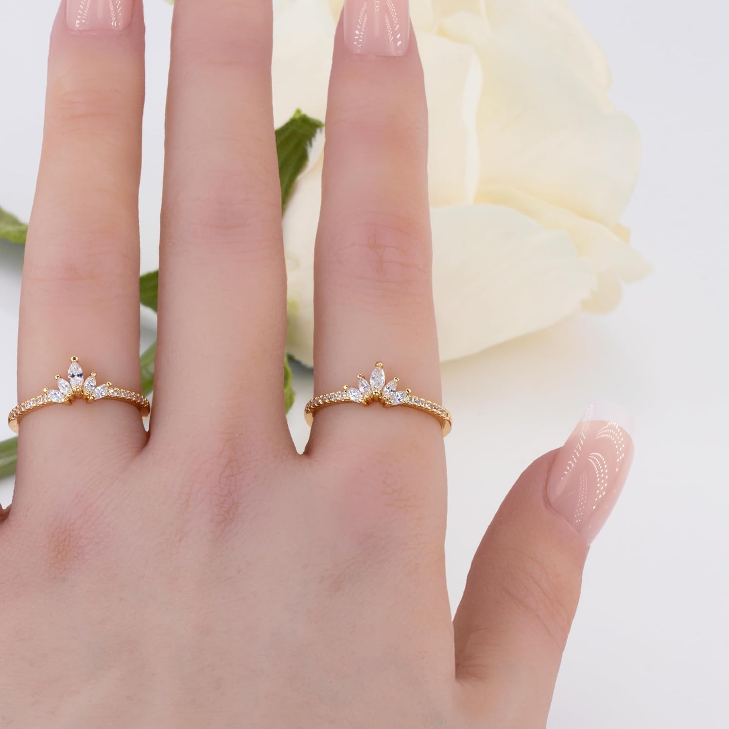 Rapunzel Crown Ring For Women 14K Gold Dainty Diamond Stacking Rings Royal Crystal Promise Ring Engagement Birthday Rings Anniversary Gifts Cubic