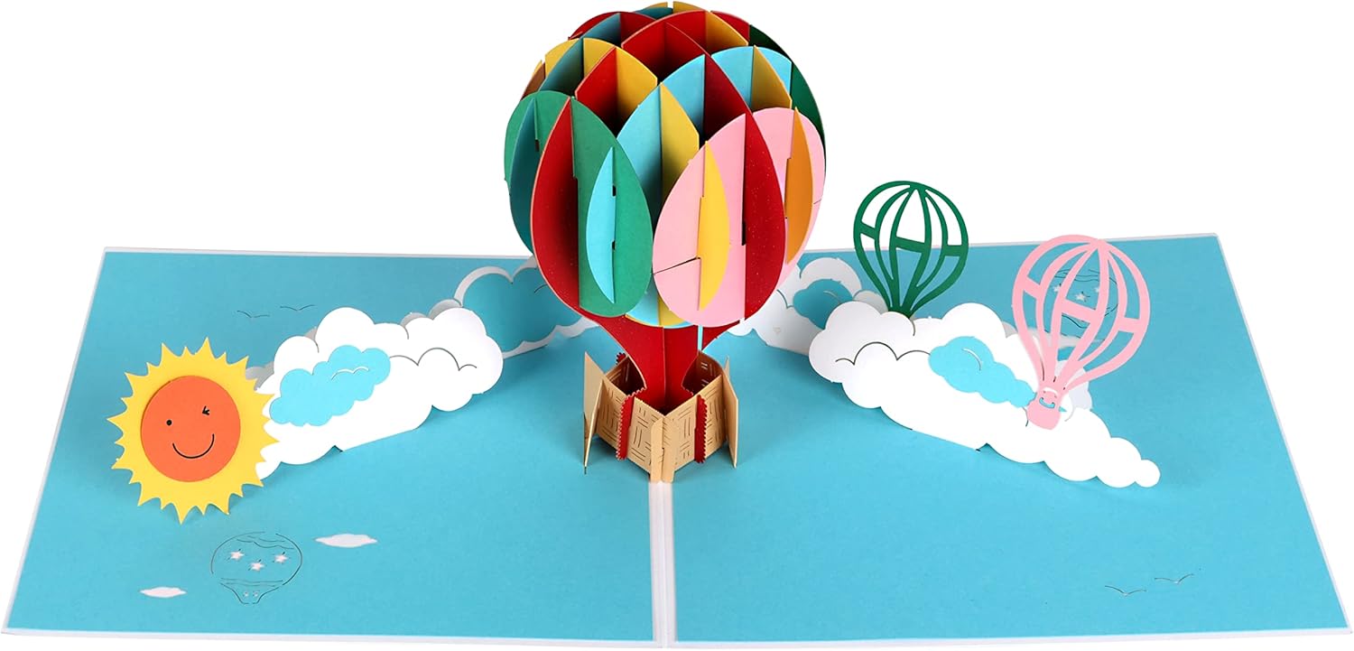 evron Tarjetas de cumpleaños desplegables, tarjetas emergentes de globo aerostático, tarjetas de felicitación de globo aerostático 3D, para