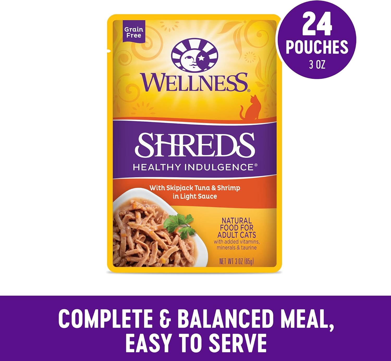 Comida húmeda para gatos Healthy Indulgence, libre de granos, bolsa de 3onzas (paquete de 24 envases), de Wellness