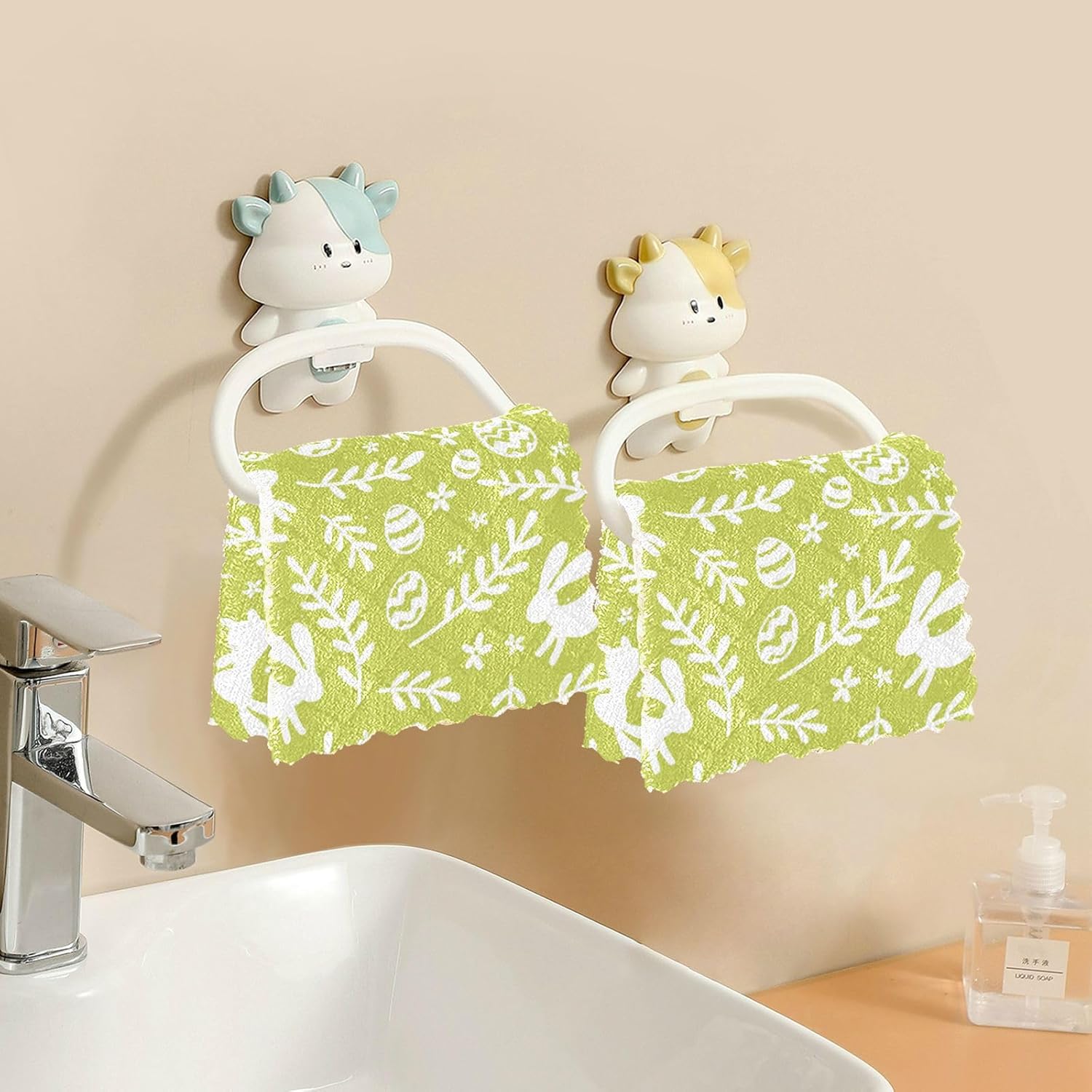 Cute Bunny Rabbit Happy Easter Cotton Decor Kitchen Towel Microfiber Quick Dry Set of 6 Kitchen Tea Towels for Restaurant Coffee