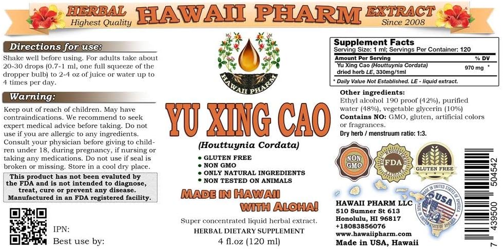 Yu Xing Cao Tintura, Yu Xing Cao (Houttuynia Cordata) Extracto líquido de hierbas 4 oz