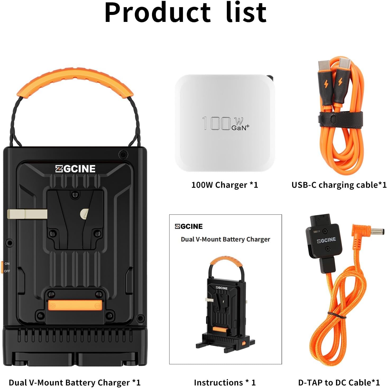 ZGCINE VM-C2 Kit de cargador dual para batería V-Mount V Lock, con fuente de alimentación USB-C PD100W, también compatible con Smallrig Neewer