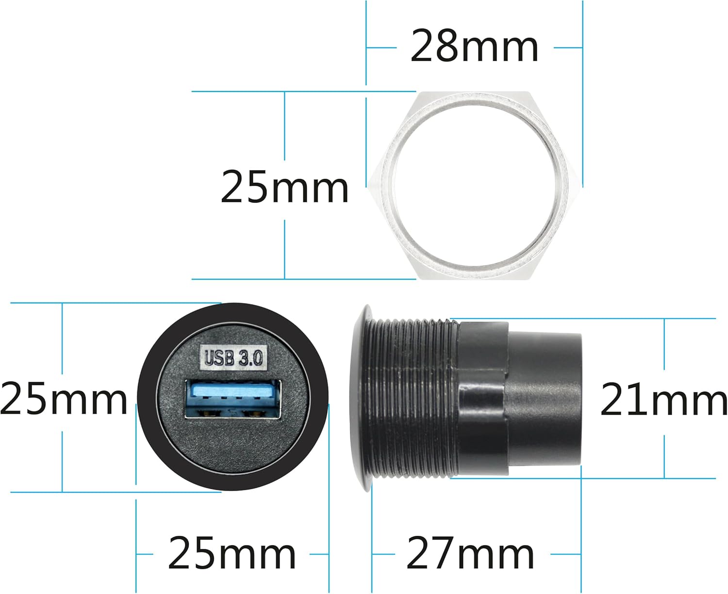 Maixbomr 2 conectores USB 3.0 de montaje en panel, USB A hembra a hembra a hembra con tapón antipolvo, adaptador de acoplador de extensión de datos