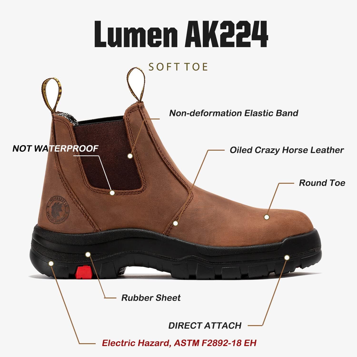 ROCKROOSTER Lumen – Botas Chelsea para hombre, botas de cuero aceitado, botas de trabajo de punta suave de 6 pulgadas, Poron XRD, Coolmax, ASTM