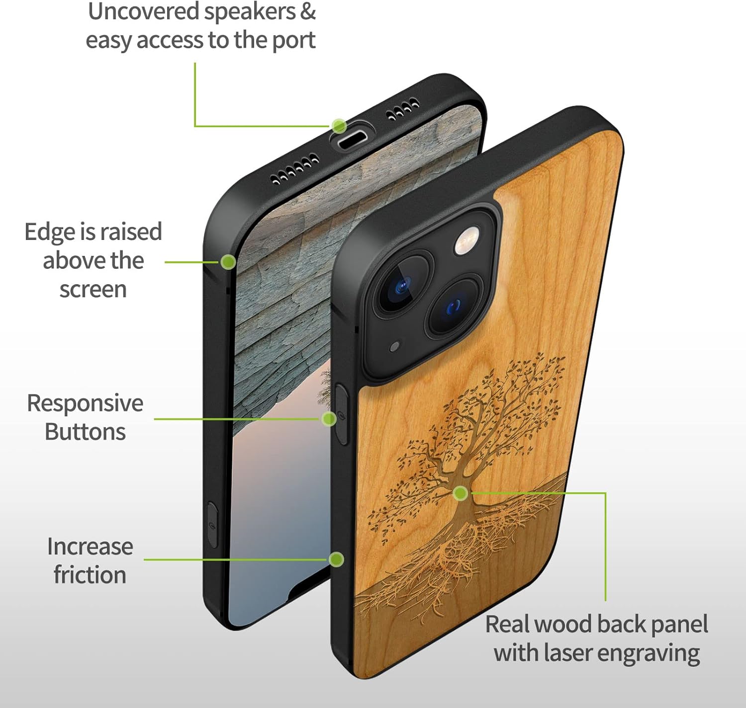 Carveit Funda magnética de madera para iPhone 13 Mini, madera real dura y TPU suave negro, a prueba de golpes, funda de madera única y elegante