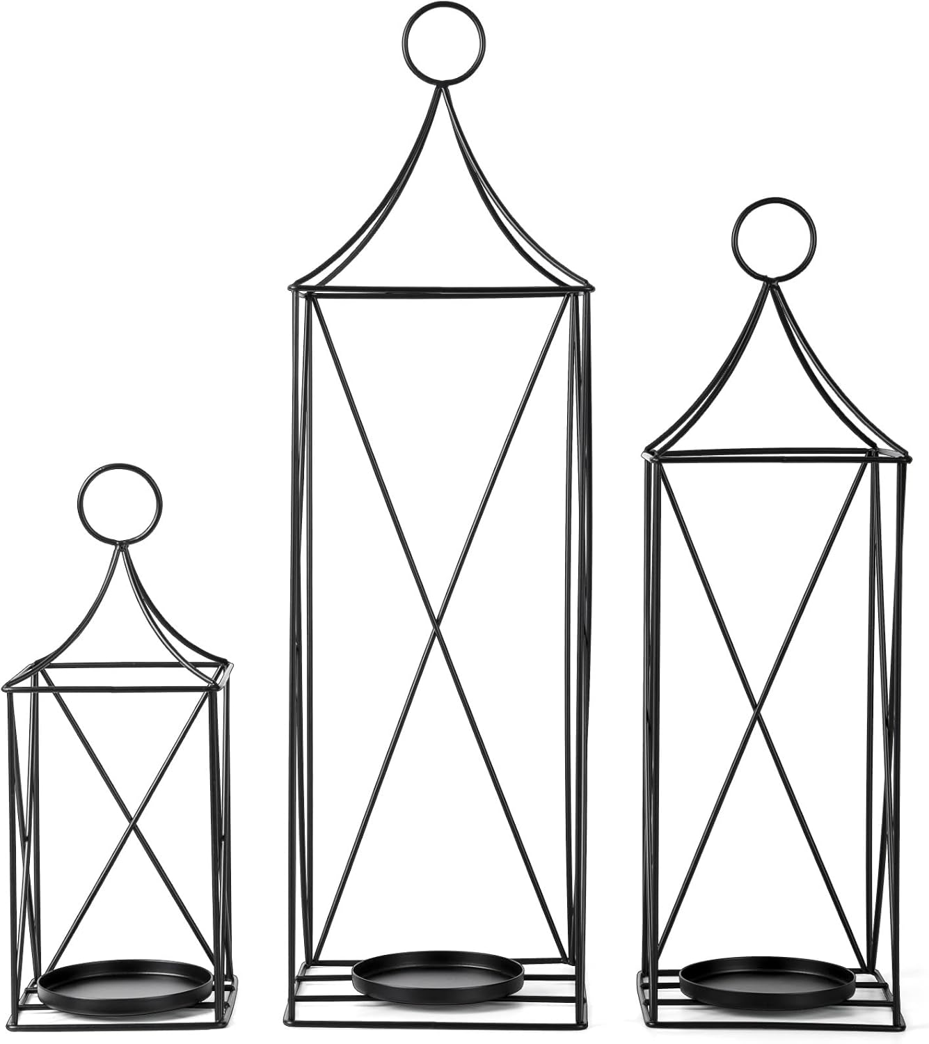 Juego de faroles de metal altos de 3-24, 19 y 13 pulgadas, elegantes portavelas para bodas, fiestas y decoración de Navidad, uso en interiores y