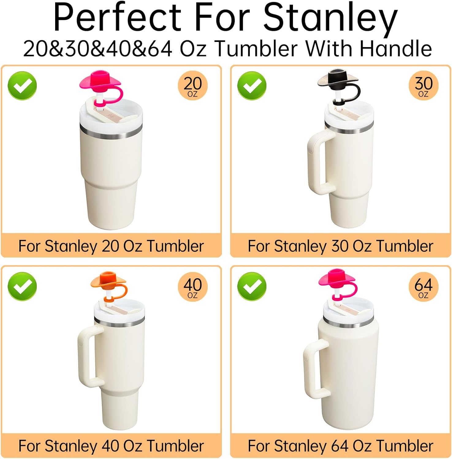 3 tapas de paja para copa Stanley, sombrero de vaquero de silicona para vaso Stanley de 30 y 40 onzas con asa, tapas de paja reutilizables a prueba