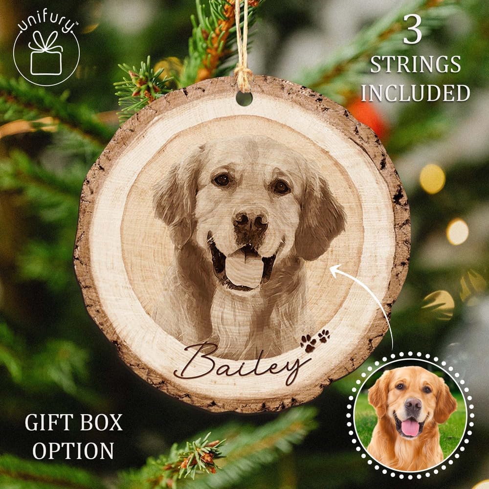 Unifury Adorno de perro personalizado con imagen, adorno de foto de Navidad, adornos de perro en memoria, adornos de madera para mascotas, adorno de