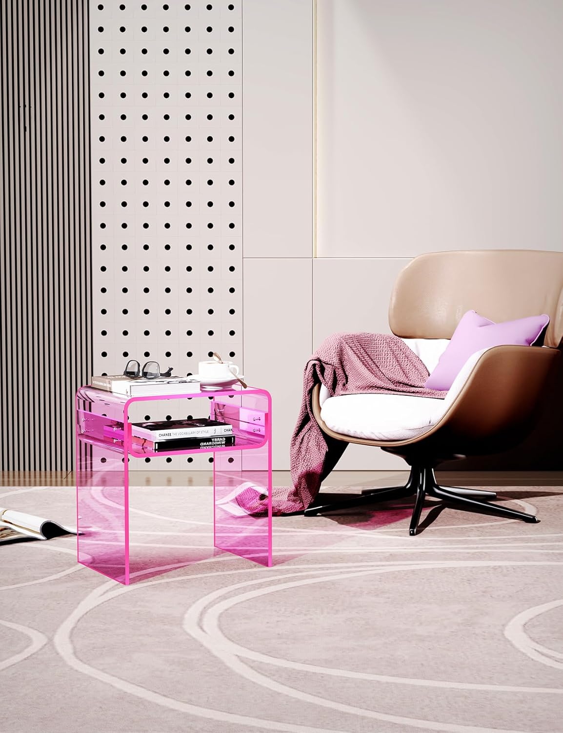 Mesa auxiliar de acrílico transparente de 2 niveles para sala de estar, dormitorio, decoración del hogar (rosa)
