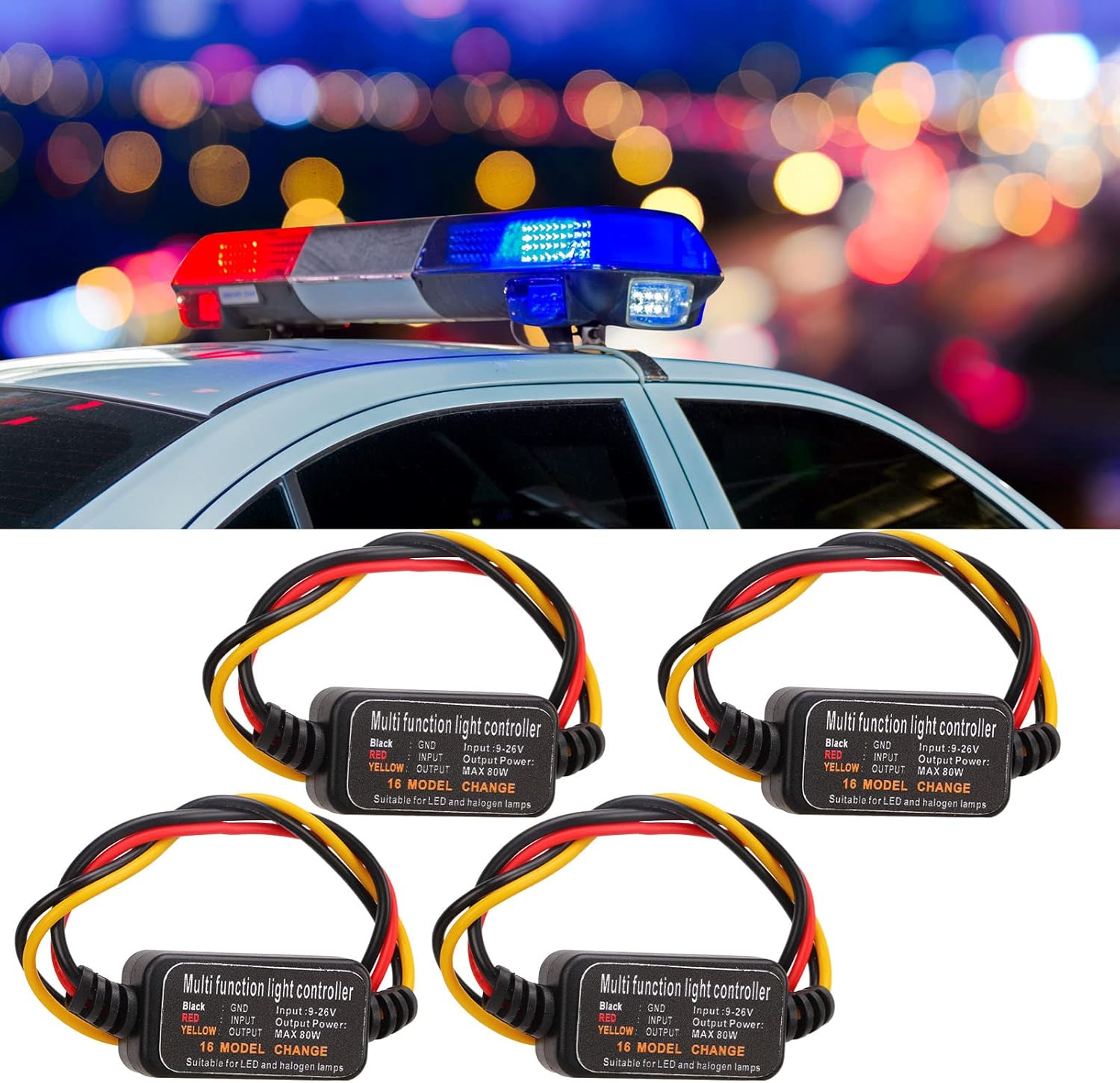 Controlador estroboscópico de flash LED, 80 W universal DC926 V, 16 modos estroboscópicos, luz de freno, intermitente, módulo estroboscópico de luz