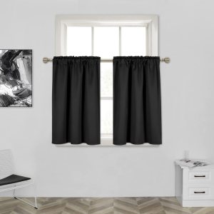Cortinas negras de 36 pulgadas de largo, 2 paneles para cocina, ventana pequeña, opacas, ventana corta, juego de cortinas con bolsillo para barra, Cortinas negras de 36 pulgadas de largo, 2 paneles para cocina, ventana pequeña, opacas, ventana corta, juego de cortinas con bolsillo para barra,