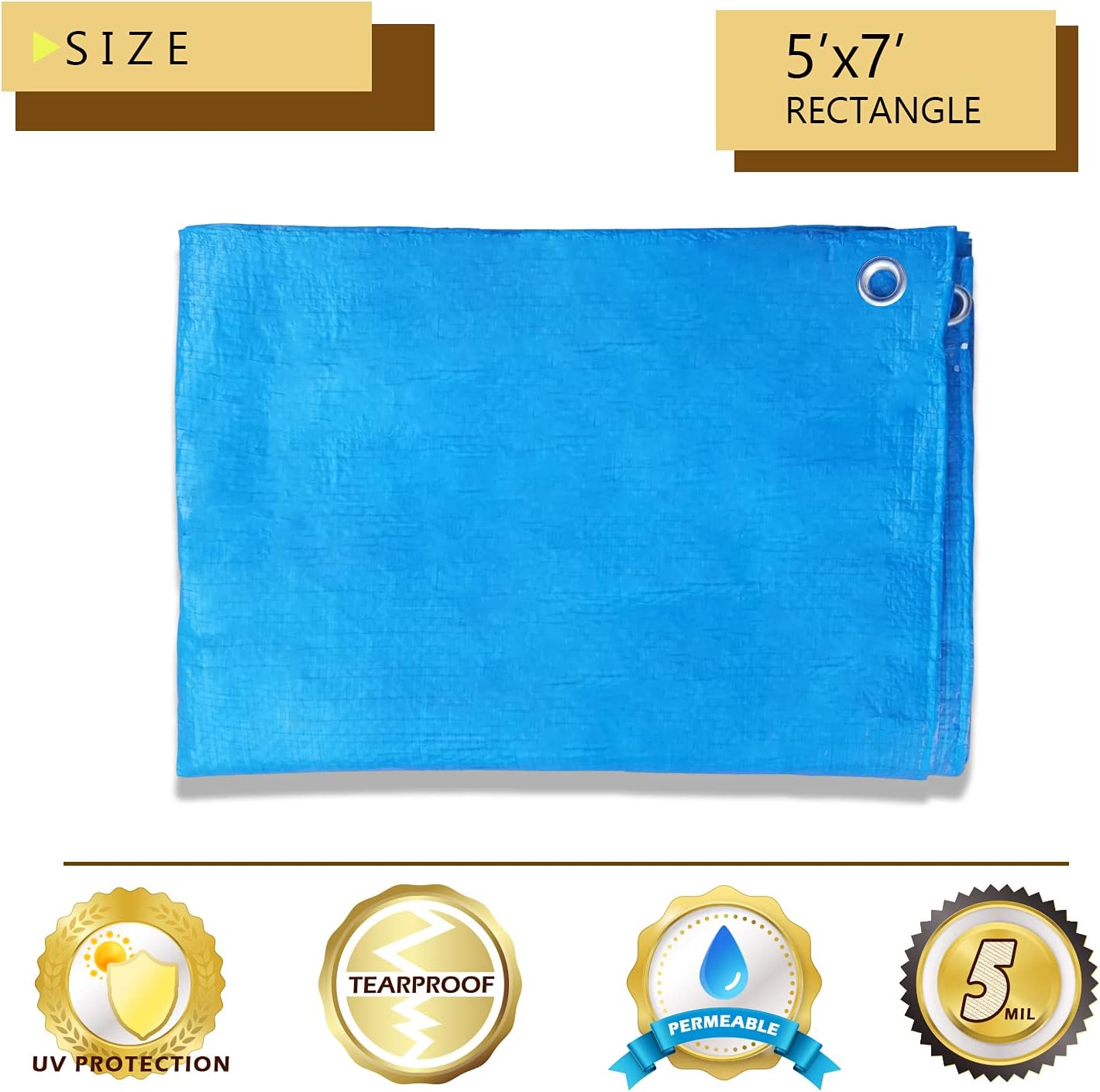 COARBOR Lona impermeable de 5 x 7 pies, protección de 0.197in, cubierta de piscina para barco al aire libre, caravana, color azul