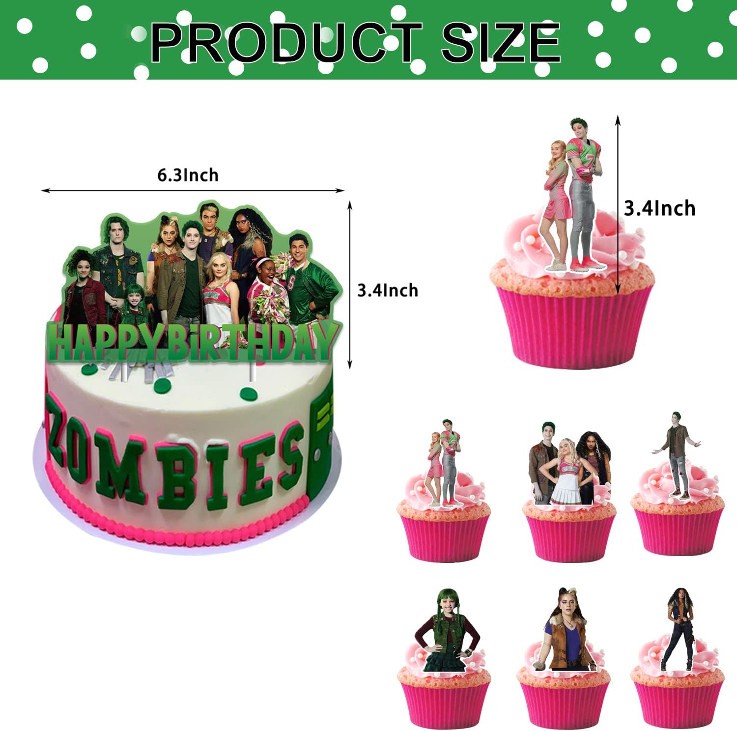 25 suministros de fiesta de cumpleaños de zombis con 1 adorno para pastel y 24 adornos para cupcakes para zombis, decoraciones de fiesta de