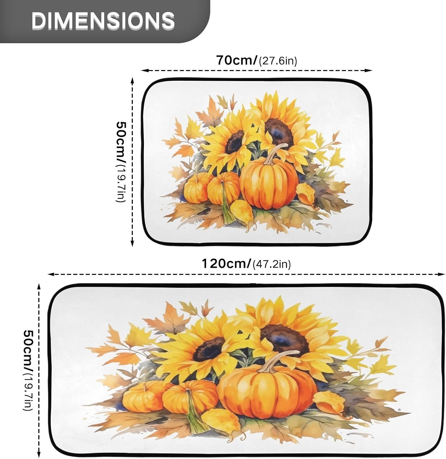 Exnundod Juego de 2 alfombras de cocina de otoño con diseño de girasoles de calabaza, girasoles, alfombra de corredor, lavable, antideslizante,