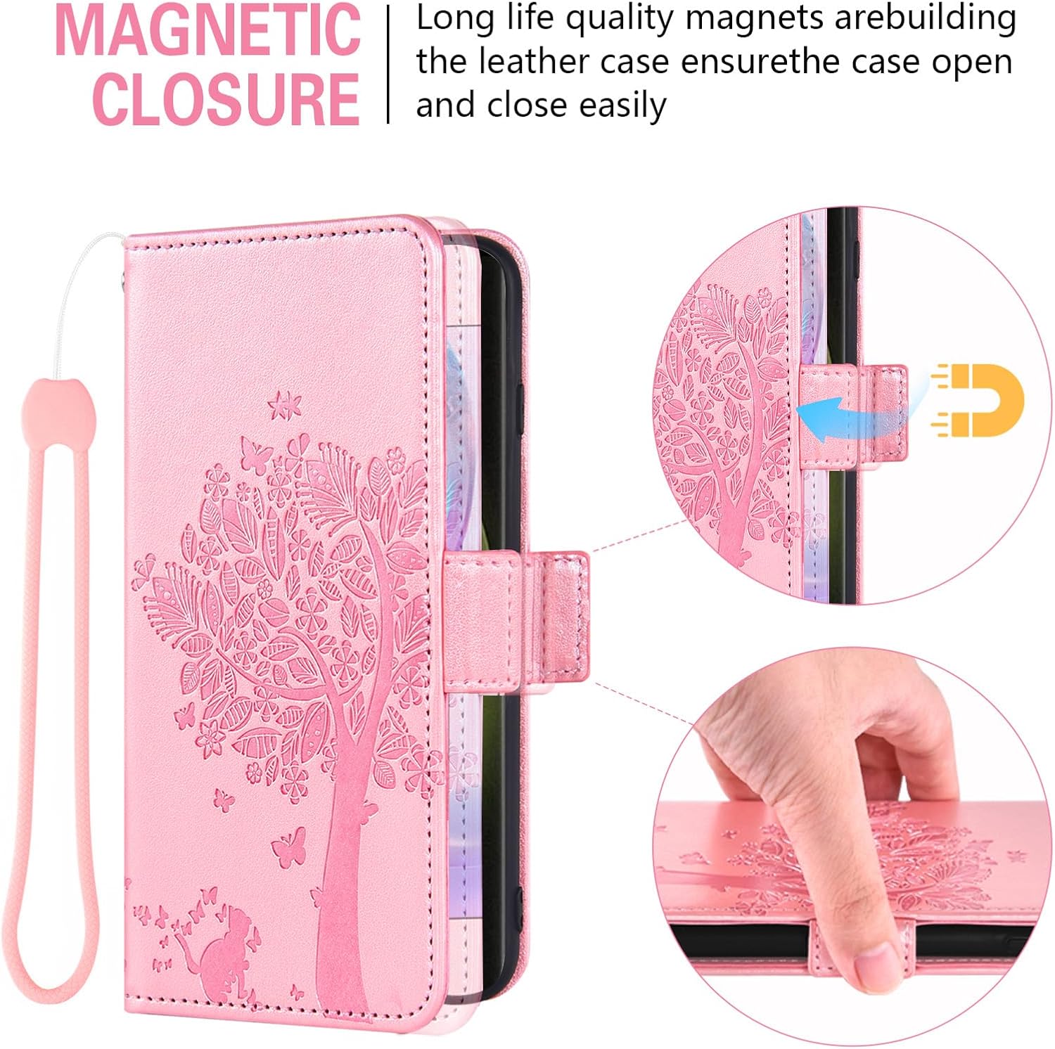 Asuwish Funda tipo cartera compatible con Samsung Galaxy S23 Ultra 5G, protector de pantalla de vidrio templado, correa para muñeca, tarjetero y