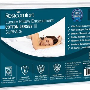 Juego de 2 protectores de almohada de algodón con cremallera, impermeable, a prueba de alérgenos, protección a prueba de chinches, hipoalergénico, Juego de 2 protectores de almohada de algodón con cremallera, impermeable, a prueba de alérgenos, protección a prueba de chinches, hipoalergénico,