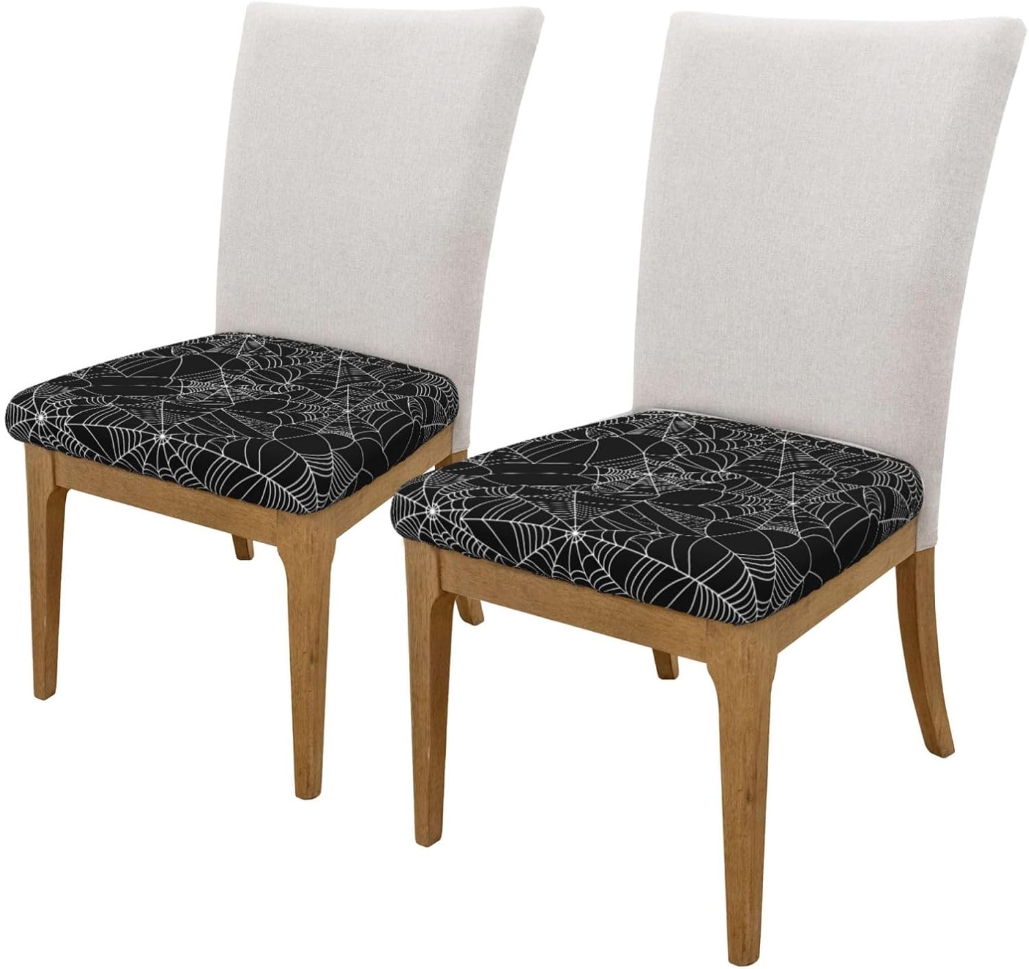 Juego de 4 fundas de asiento para sillas de comedor, fundas elásticas de tela de araña de Halloween, fundas de cojín para cocina, oficina