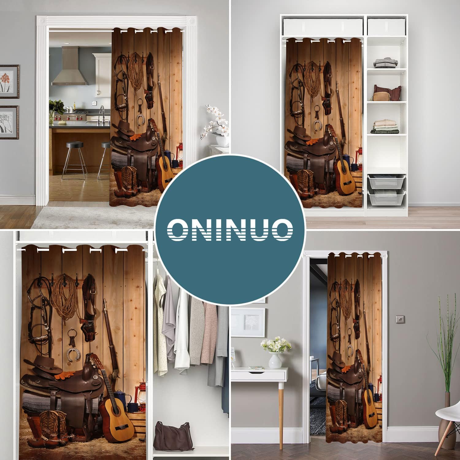 Cortinas de puerta occidental para puertas, diseño rústico de granero de madera de vaquero para armario de dormitorio de niños, con ojales,