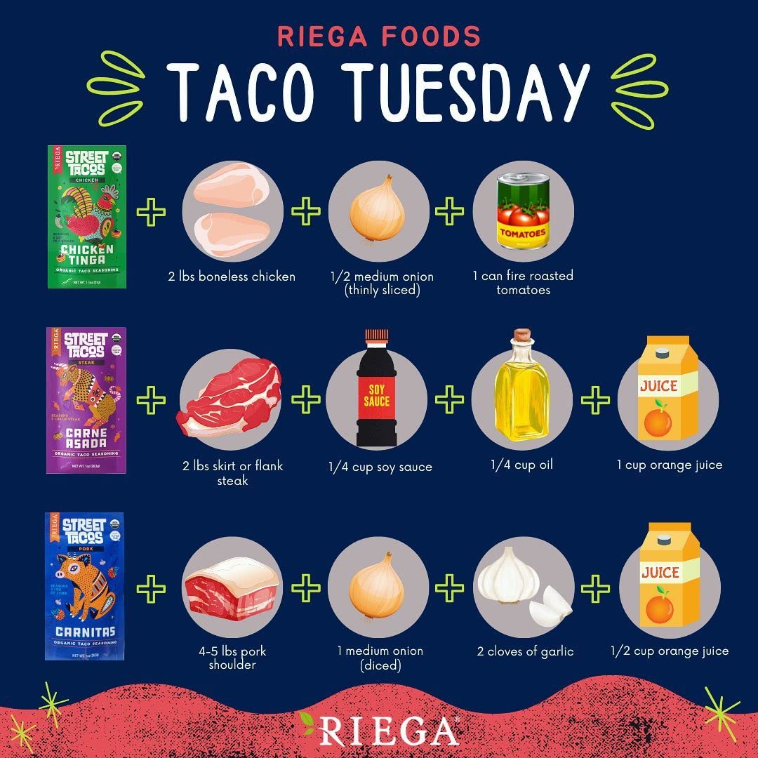 Riega Condimento orgánico para tacos de Carnitas Street, mezcla perfecta para auténticas carnitas de cerdo ralladas en olla de cocción lenta, 1 onza