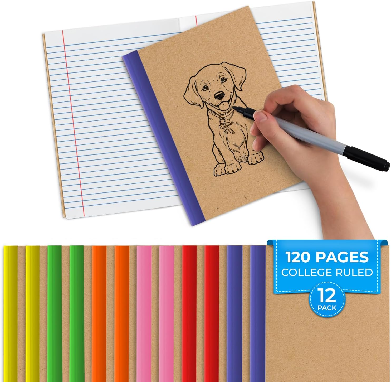 Rosmonde Paquete de 12 diarios Kraft A5, páginas adicionales, 120 páginas (60 hojas), rayados universitarios, cuadernos pequeños de papel kraft de 8