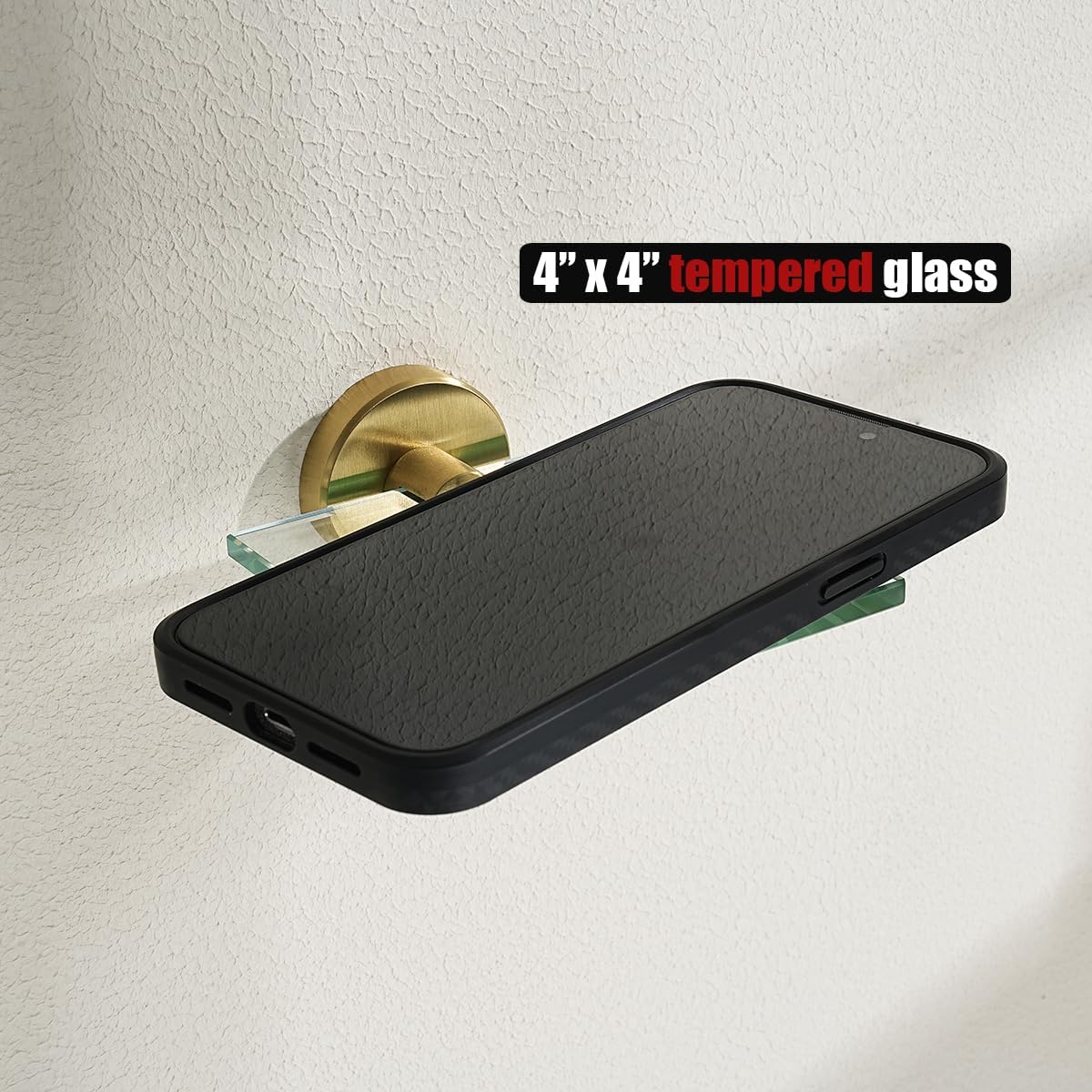 JQK Pequeños estantes flotantes de vidrio dorado, repisas de exhibición de 4 pulgadas para pared, mini decoración, sala de estar, dormitorio, baño,