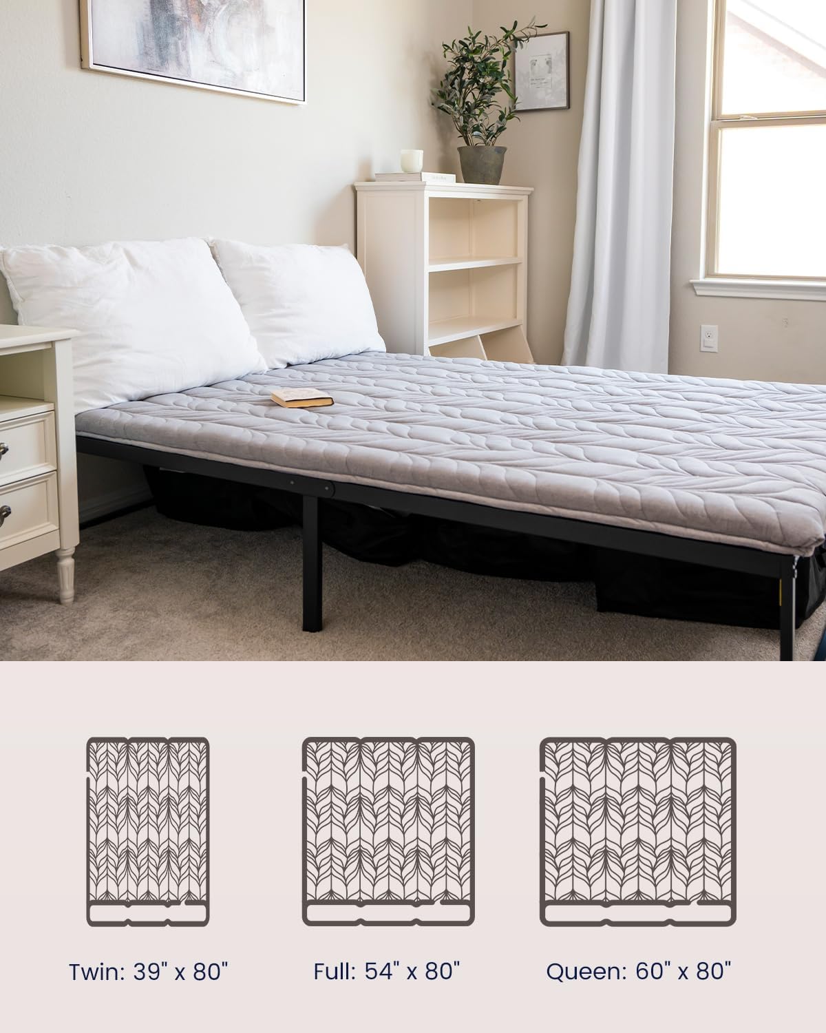 ZonLi Colchón japonés de suelo tipo futón, tamaño matrimonial, tapete de tatami enrollable grueso con funda lavable, 100% algodón, plegable y