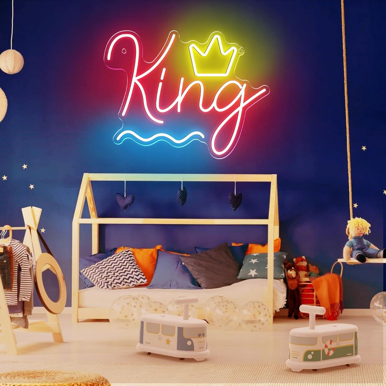 Letreros de neón King para decoración de pared, luces LED grandes con interruptor, letreros de neón para decoración del hogar, decoración