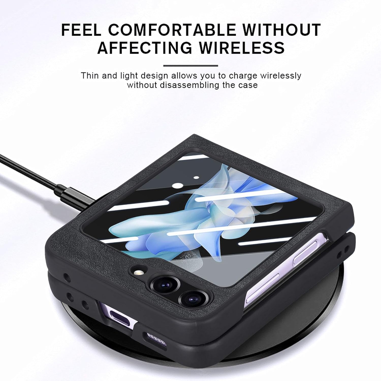 LINYUNE Funda para Samsung Galaxy Z Flip 5 con protector de pantalla integrado, cuero vegano retro, ultrafino, duradero, funda protectora para