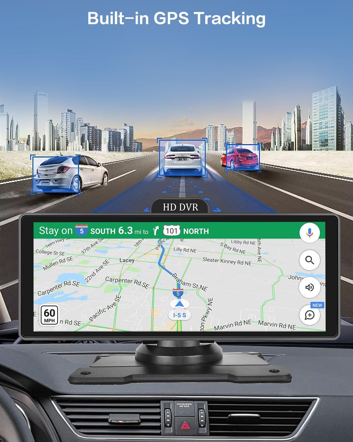 Pantalla Apple Carplay de 10.26 pulgadas con cámara frontal 4K y cámara trasera de 1080P, pantalla Hikity portátil inalámbrica Android Auto para
