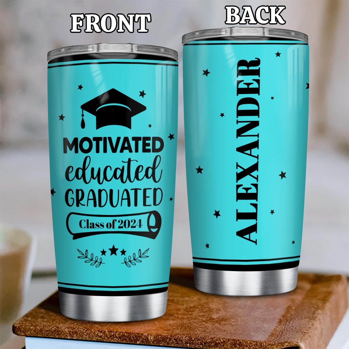 wowcugi Vaso de graduación personalizado motivado educado graduado clase de 2023 con tapa, 20 onzas, 30 onzas, regalos de graduación, maestros,