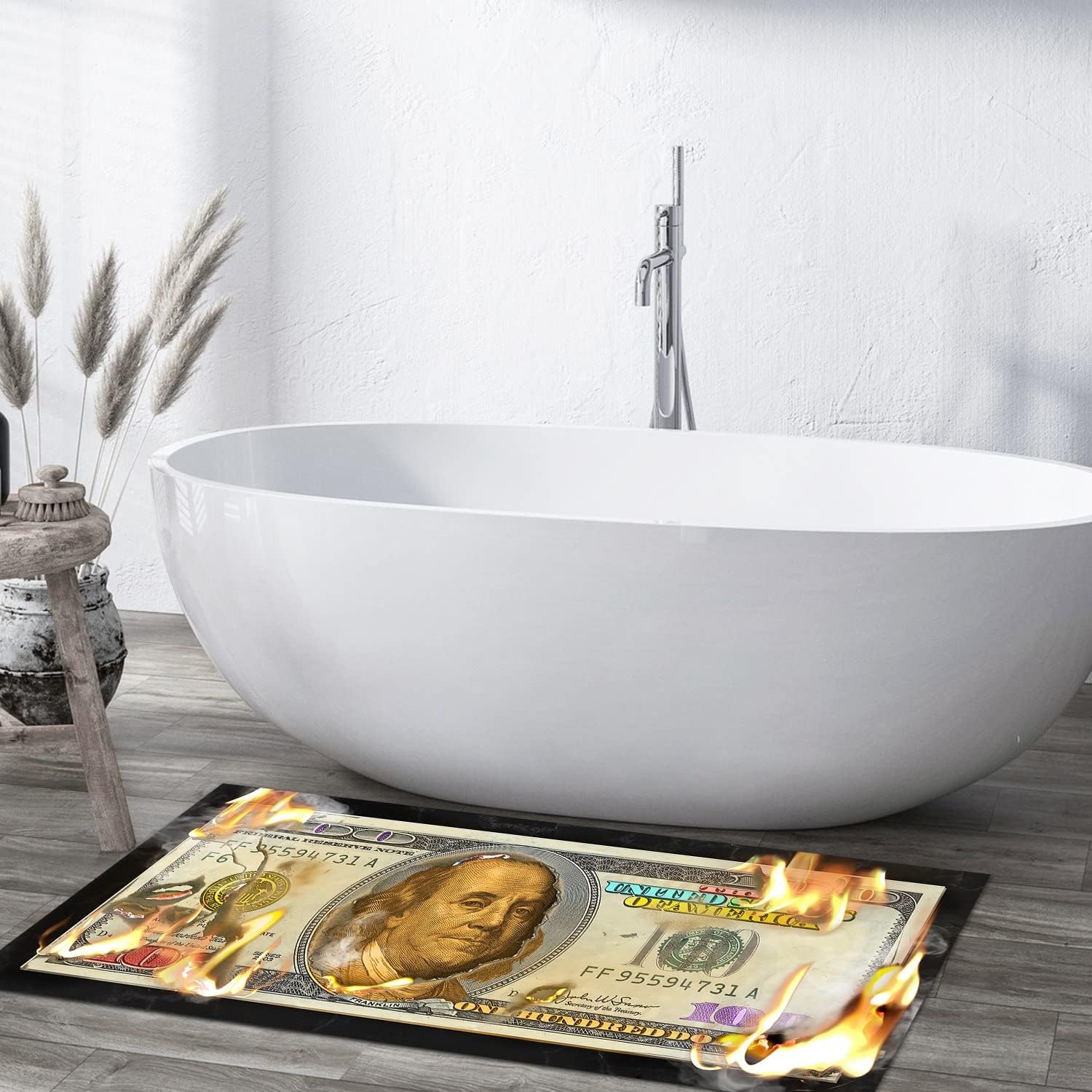 Burning Money – Alfombra decorativa de billetes de 100 dólares, alfombra decorativa creativa para cuarto de servicio, alfombras decorativas para