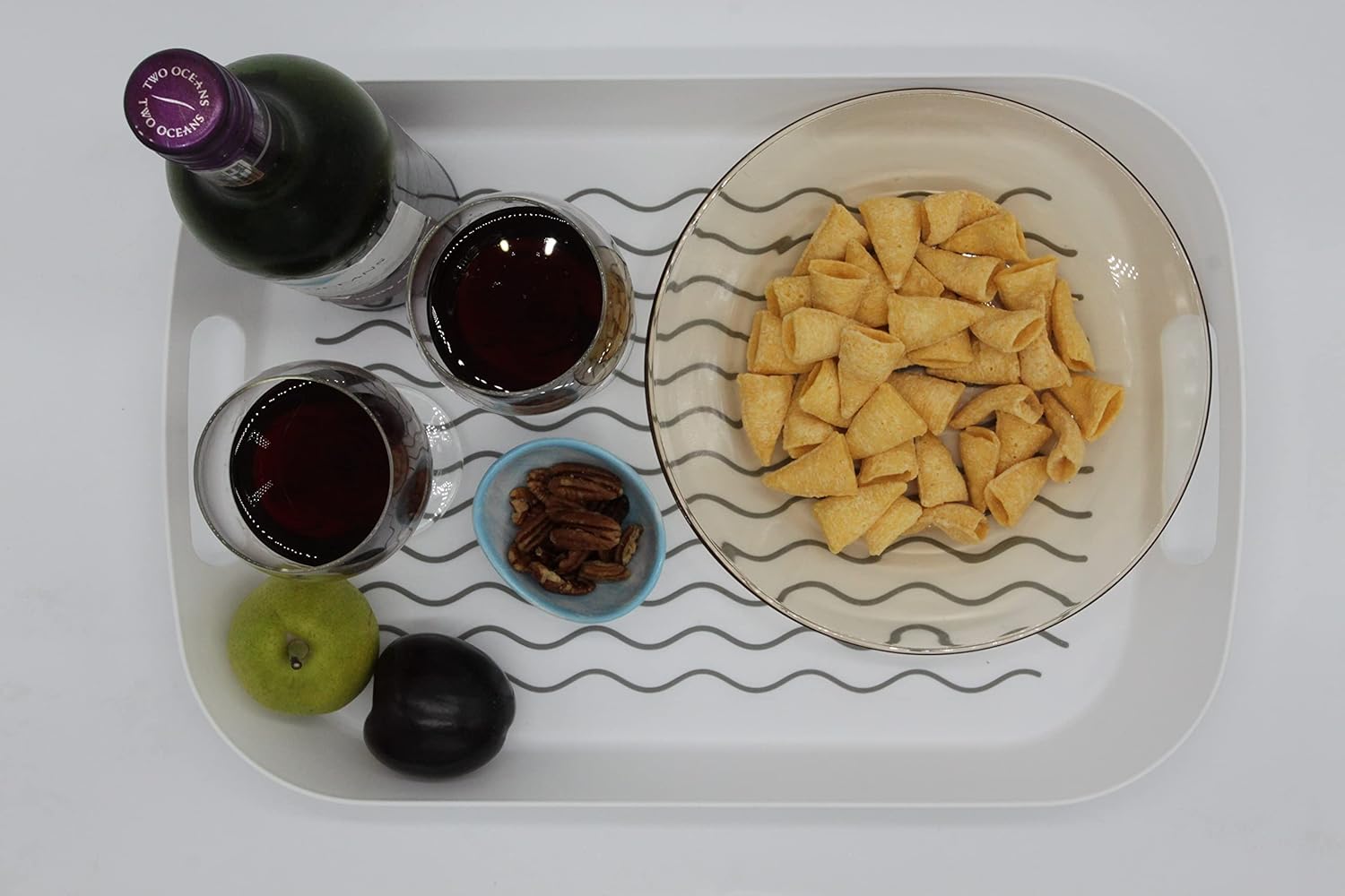MUZZI – Bandeja rectangular de plástico antideslizante con agarre de goma (alta pared blanca)