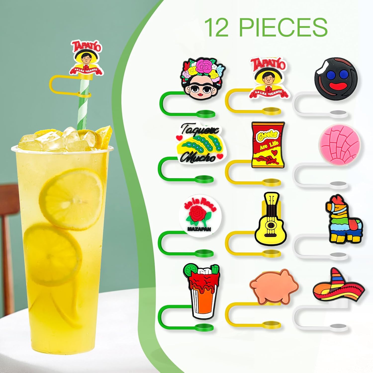 Tapa de paja mexicana para taza, reutilizable de 0.315 pulgadas para vaso de 30 y 40 onzas, bonitas cubiertas de punta de popote para accesorios de