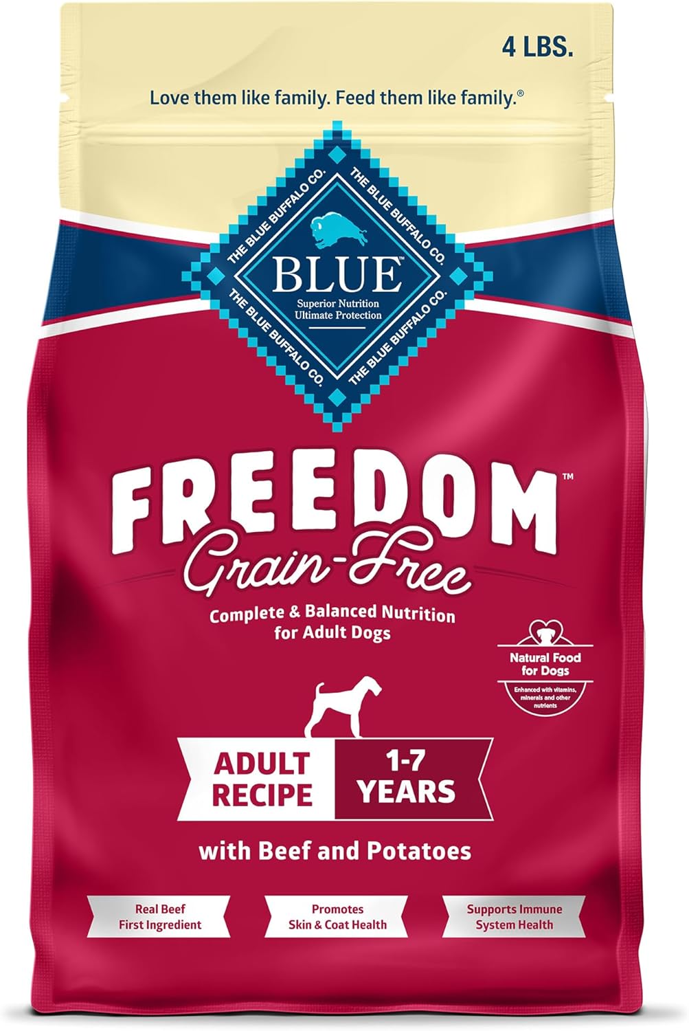 Blue Buffalo Freedom – Receta sin granos para perro, receta de carne de res, 4 libras